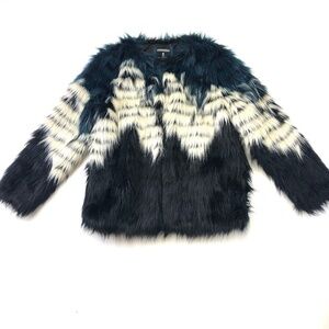 Summum Avant Garde teal black faux fur jacket Medium